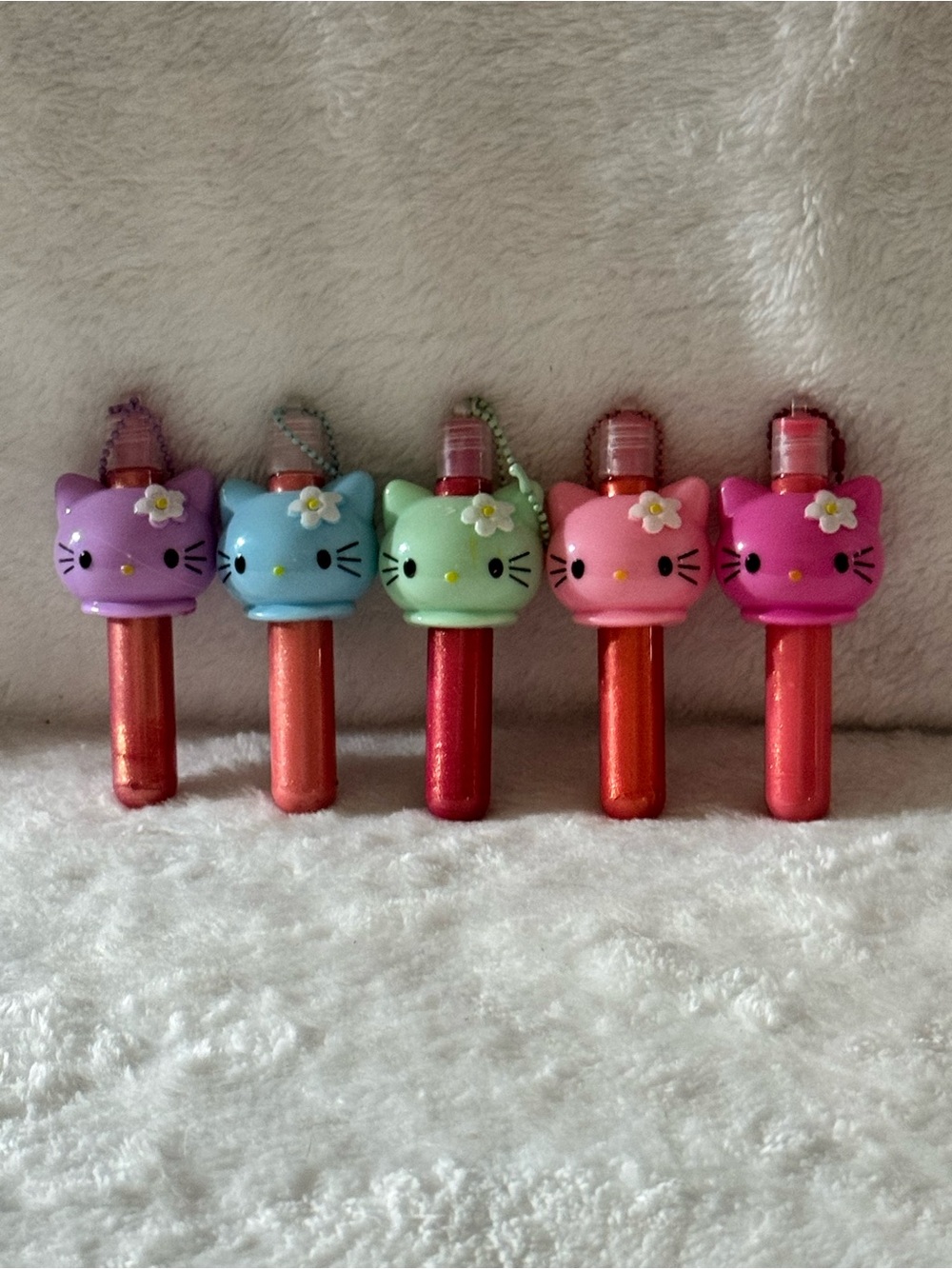 Cute Kitty Lip Gloss Keychain Set - Pastel Rainbow